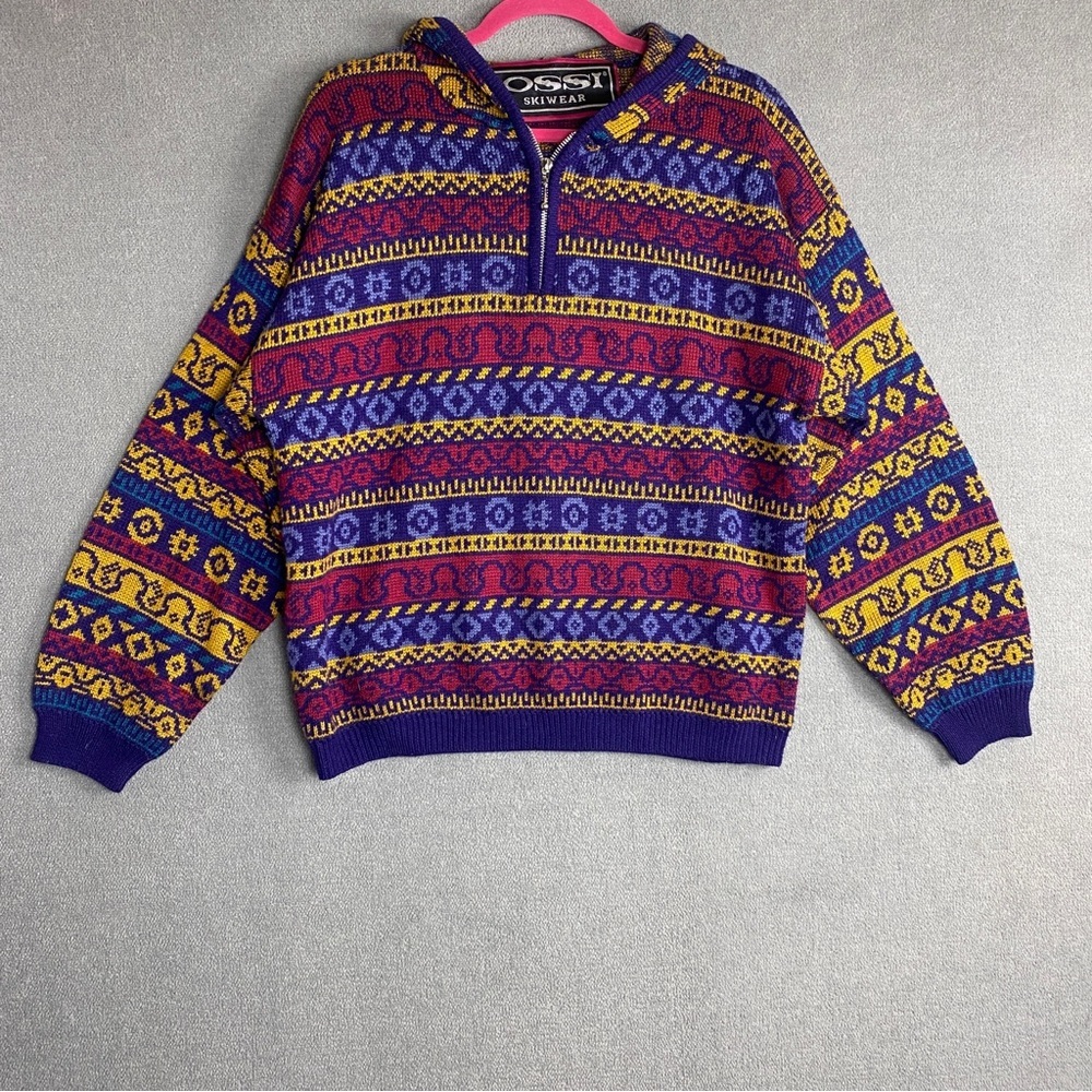 OSSI Skiwear vintage Zippered Hoodie Sweater Wool Blend size M